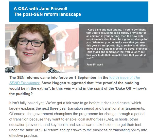 Jane Friswell answers your questions about SEN reform